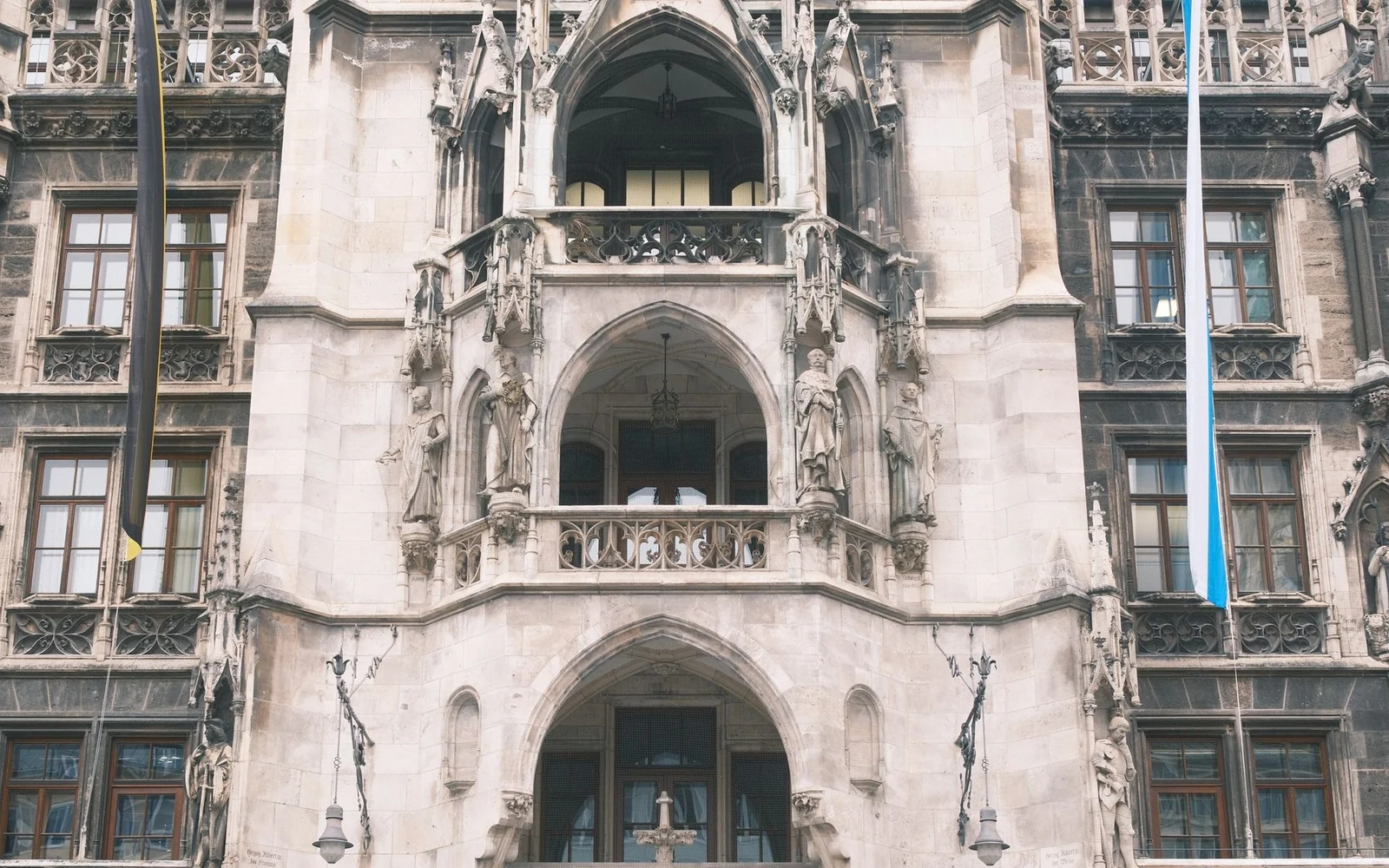 The ornate New Town Hall on Marienplatz in Munich.